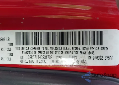 2012 Ram 1500 Slt z USA, uszkodzony, nr VIN 1C6RD7LT4CS317371